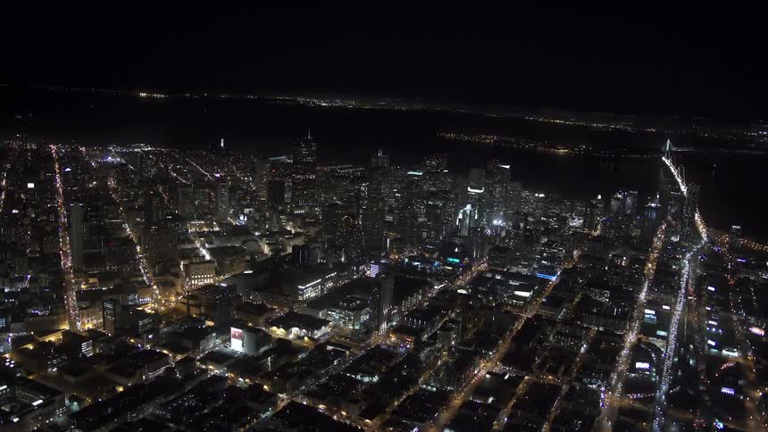 Aerial view of a city at night