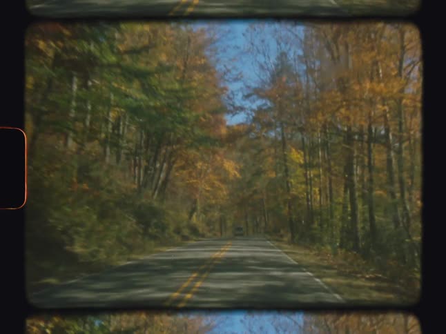 Driving down a country road on a sunny autumn day