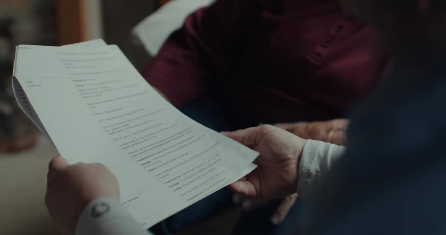 A nurse is reading paperwork to a woman