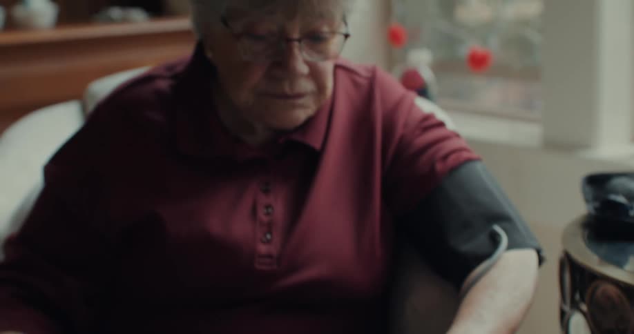 A nurse takes notes of a patients blood pressure