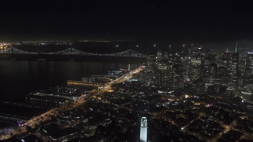 Aerial view of a city at night