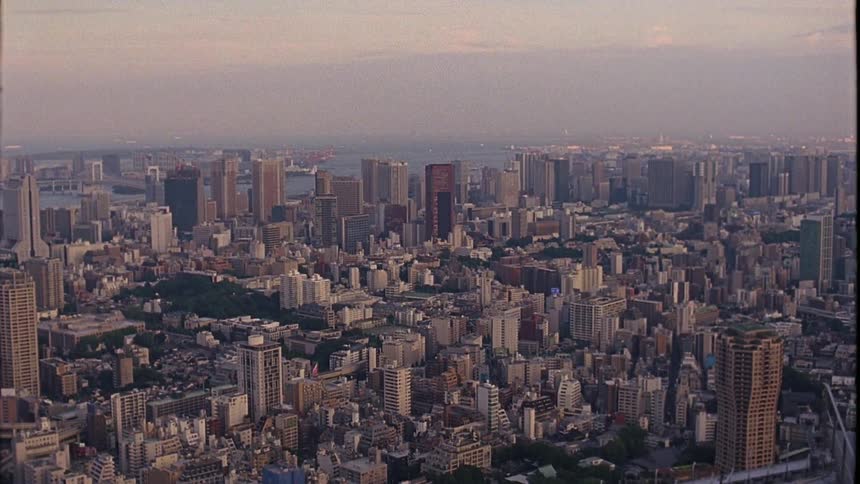 Panorama of a metropolitan city by the sea in a morning