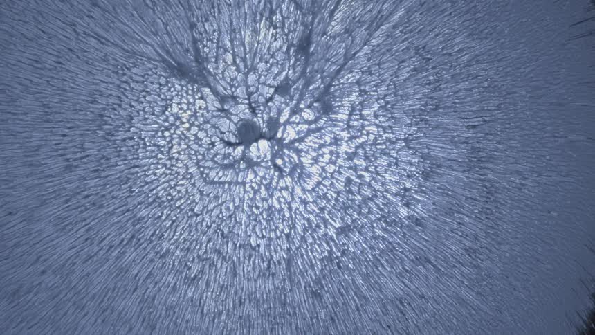Extreme closeup on a dense abstract bright blue pigmentation fluid in slow motion