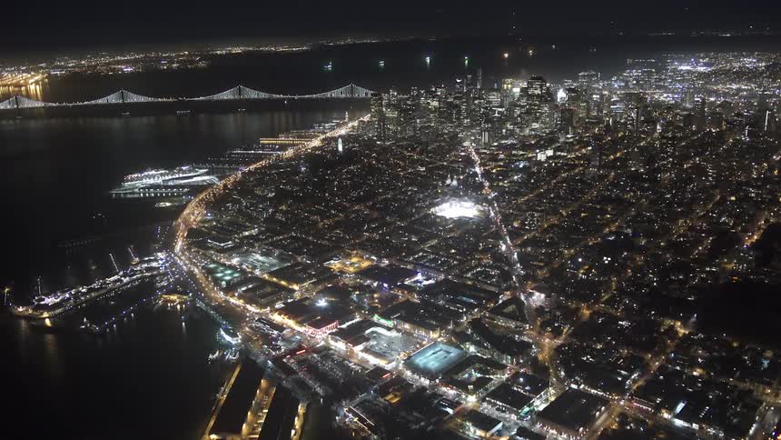 Aerial view of a city at night