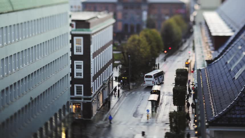 An aerial clip of the city street