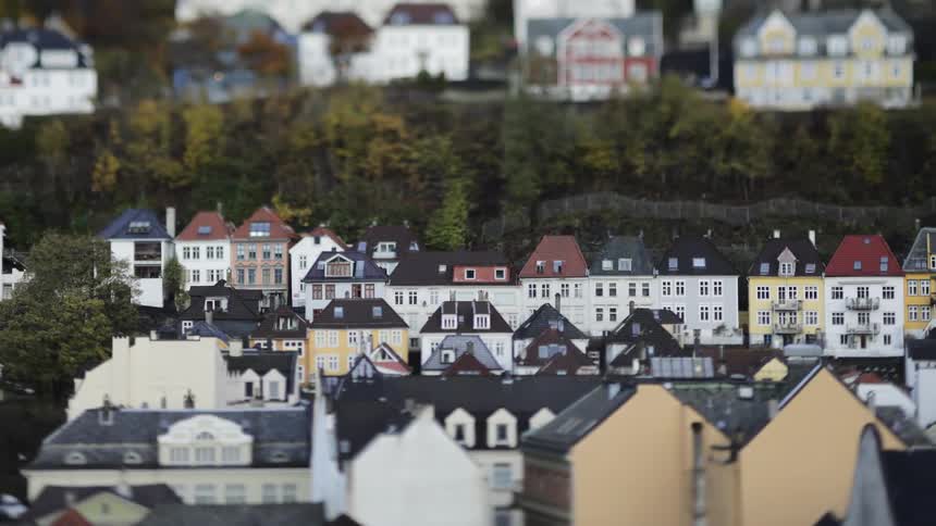 Panorama of residential houses of the same standard in a neighborhood with trees around