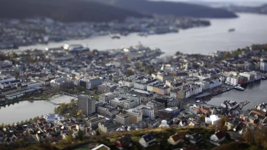 An aerial clip of the city close to the shore