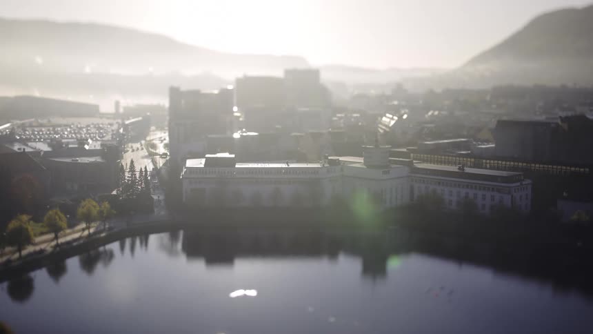 A large lake next to a city