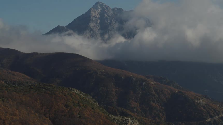 Landscape of rocky mountains at cloud level and with forests on a blue sky day