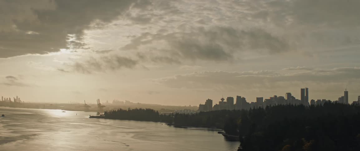Downtown Vancouver and Stanley Park seen at sunrise