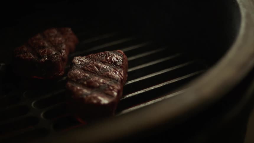 Two pieces of meat roasted on a grill
