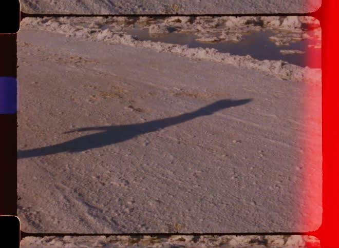 A woman walks down a road in a desert
