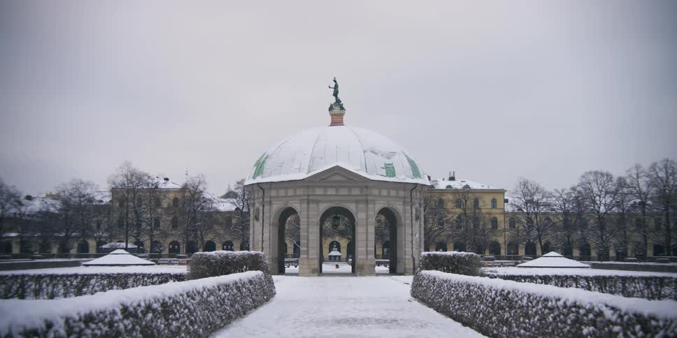Hofgarten facade in germany covered in snow