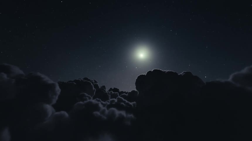 Flying above the clouds at night