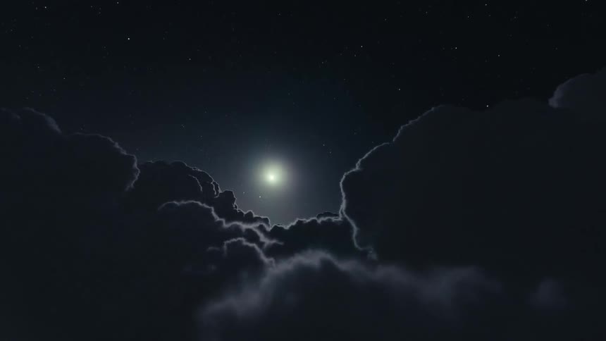 Flying above the clouds at night
