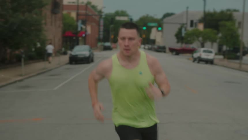 Man running on the street in the city