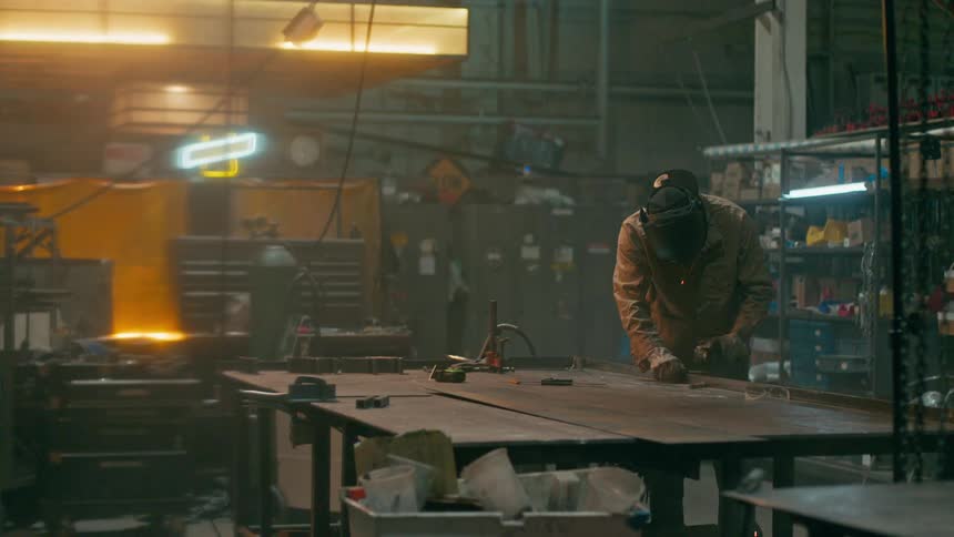 A clip of a welder working in the factory