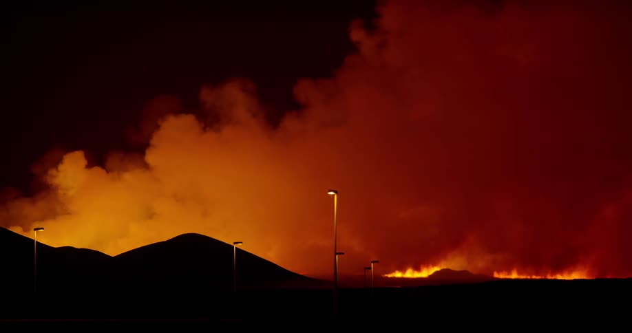 Dystopian scene of volcanic eruption site in Iceland