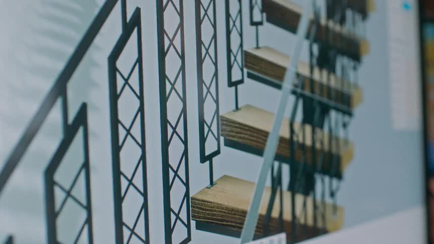 Close up of a staircase 3d model in a computer screen