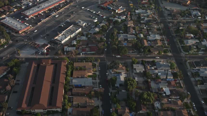An aerial clip of an urban neighborhood