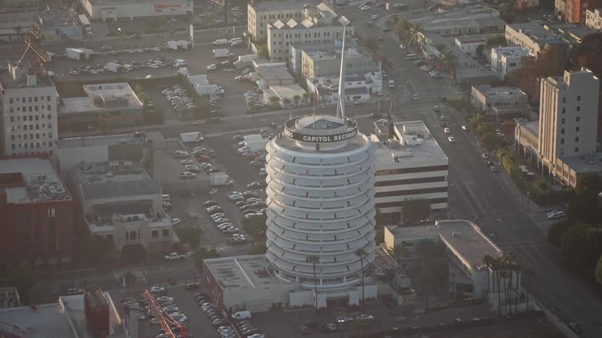 Aerial view of the capital records building in los angeles