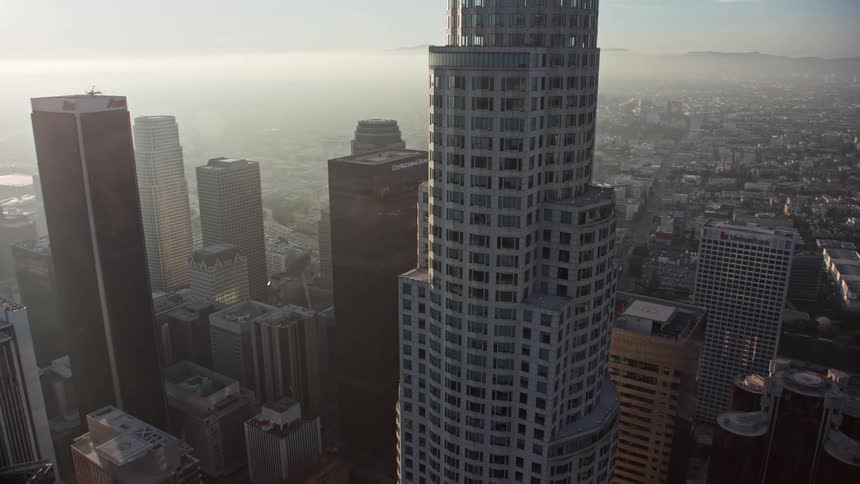 Huge us bank commercial building in a metropolis on a sunny morning
