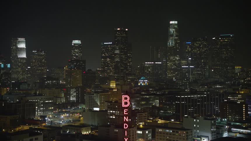 Aerial view of the city of los angeles at night