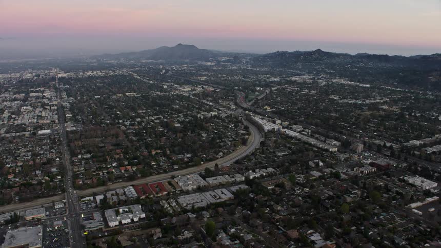 Aerial view of a large area of suburban sprawl