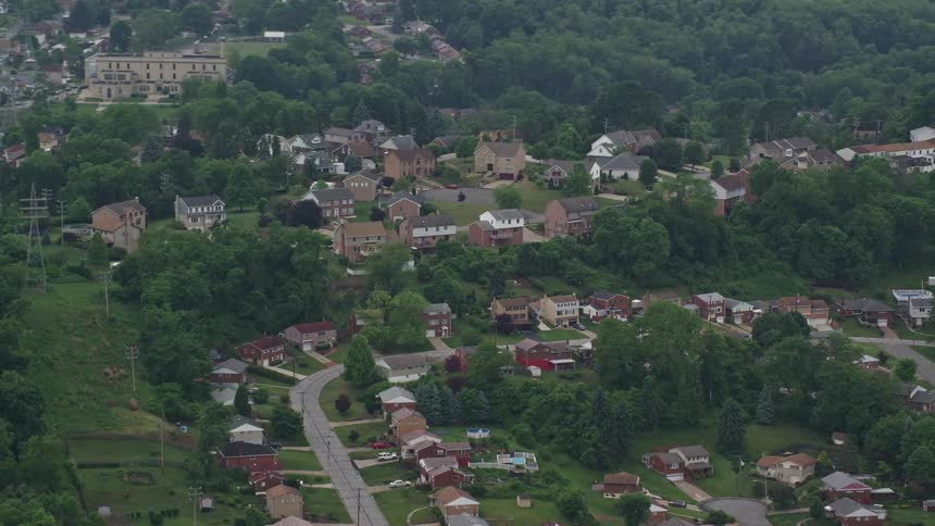 A residential area with many houses amidst several green trees