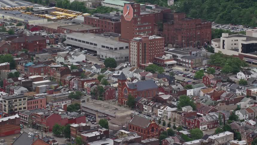 Aerial panorama of an urban city with some commercial and residential buildings