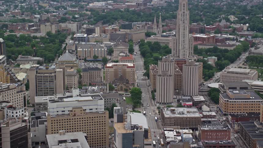 An aerial clip of a city