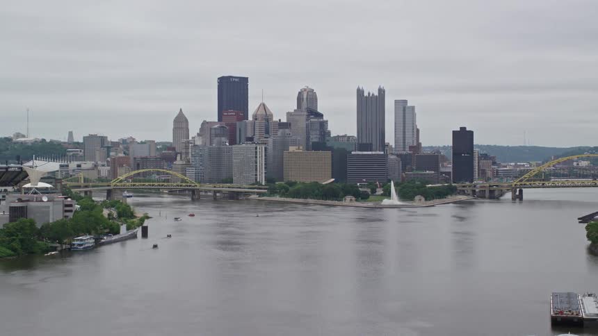 Aerial view of a bridge over allegheny river in pittsburgh