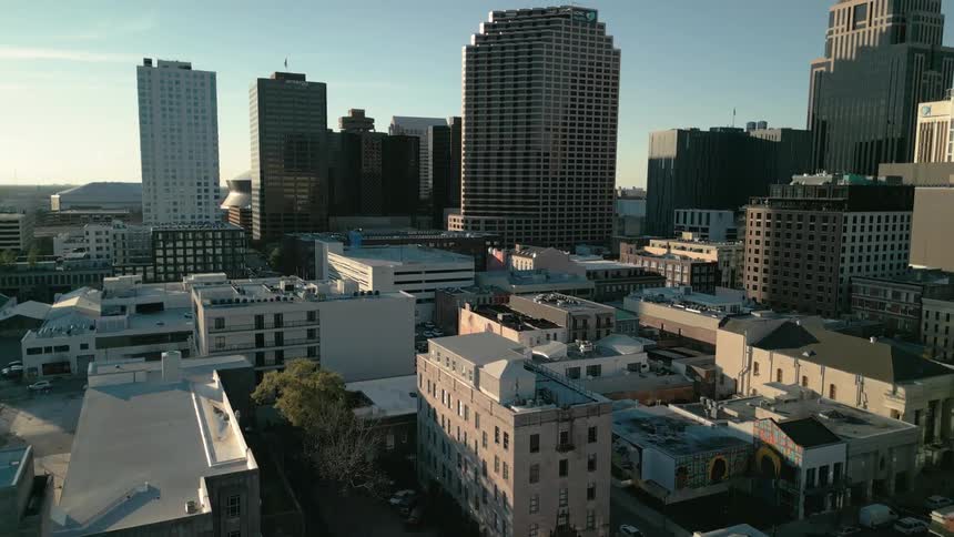 The tall buildings fill the city