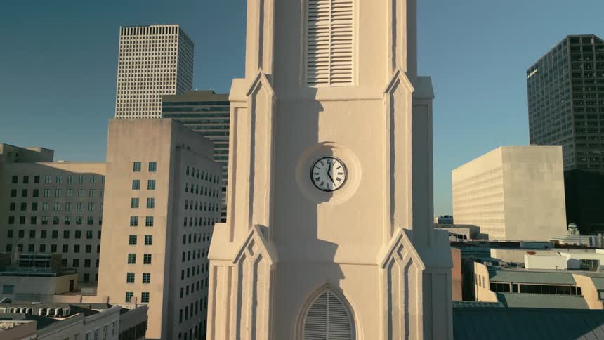 Aerial view of a clock tower in the city