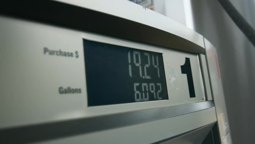 Digital gas pump display indicating total purchase and gallons dispensed