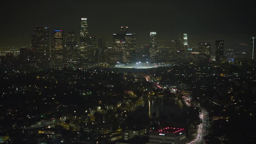 Lights twinkle in the busy metropolis at night
