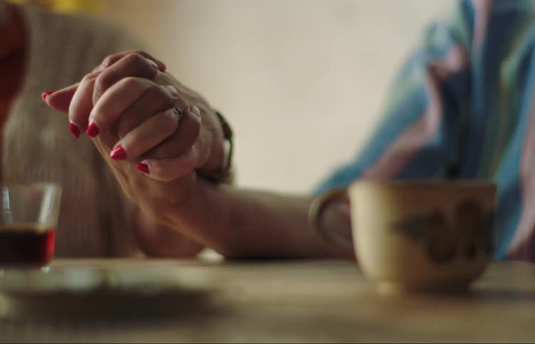 Hands of an elderly woman caressing the hand of an elderly man and then both of them shaking hands affectionately