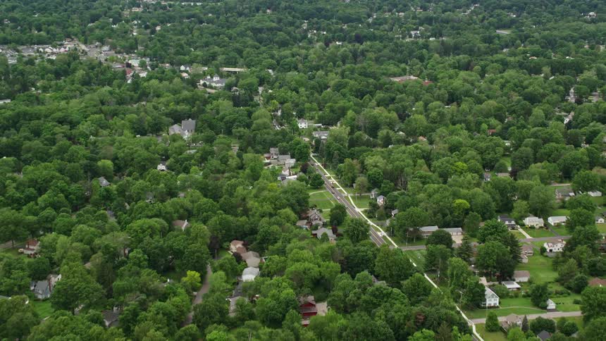 An aerial clip of a city filled with vegetation