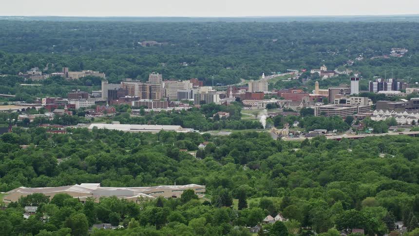 Aerial panorama of a metropolitan city with vast greenery of trees around