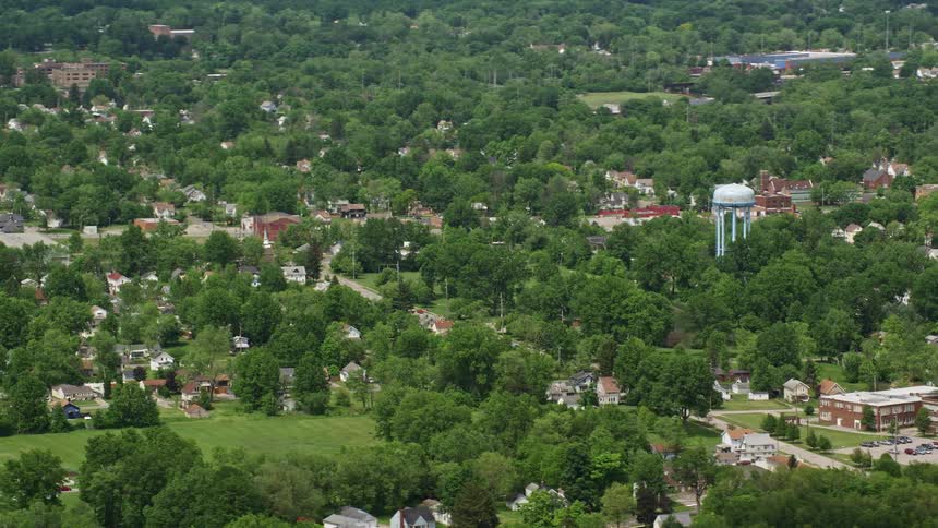 An aerial clip of a rural community