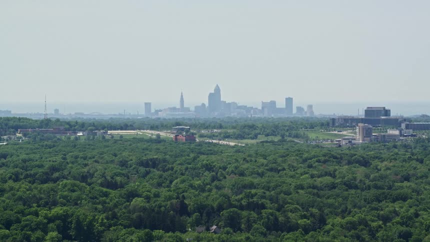 A city and a suburb near a forest