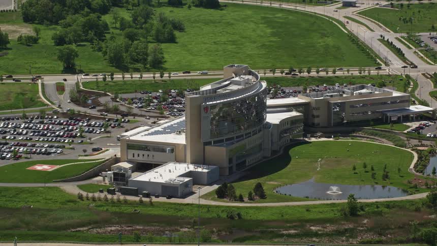 Traffic passes on both sides of the building