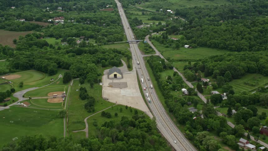 Traffic runs through the small rural town