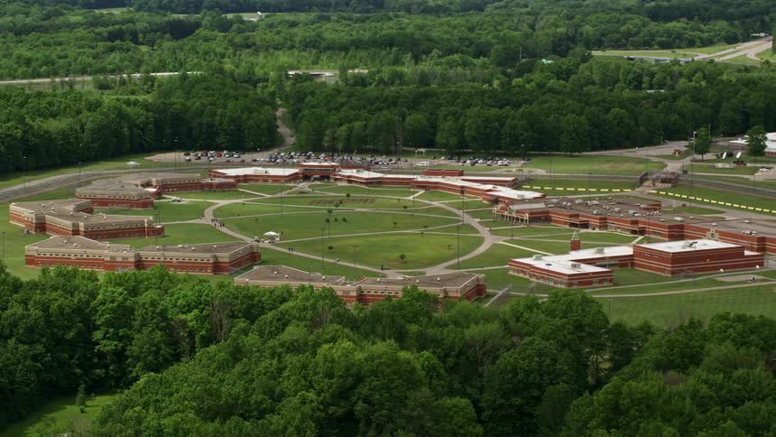 Aerial stock footage of the trumbull correctional institute prison grounds in leavittsburg