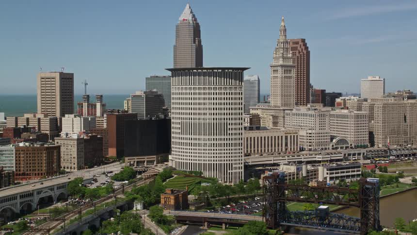 An aerial clip of a citys architecture