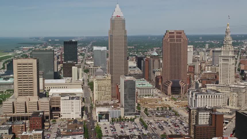 The city is full of tall buildings