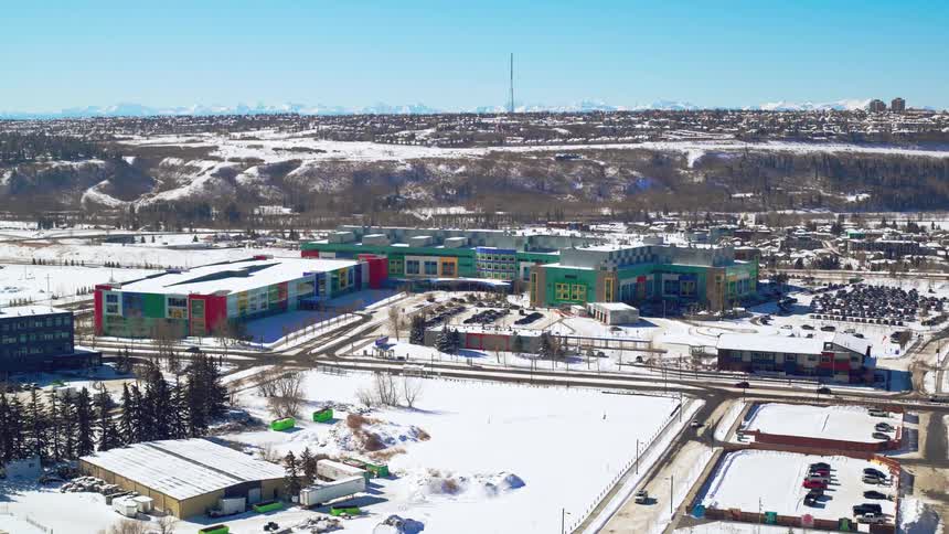 Aerial view of children's hospital in the winter