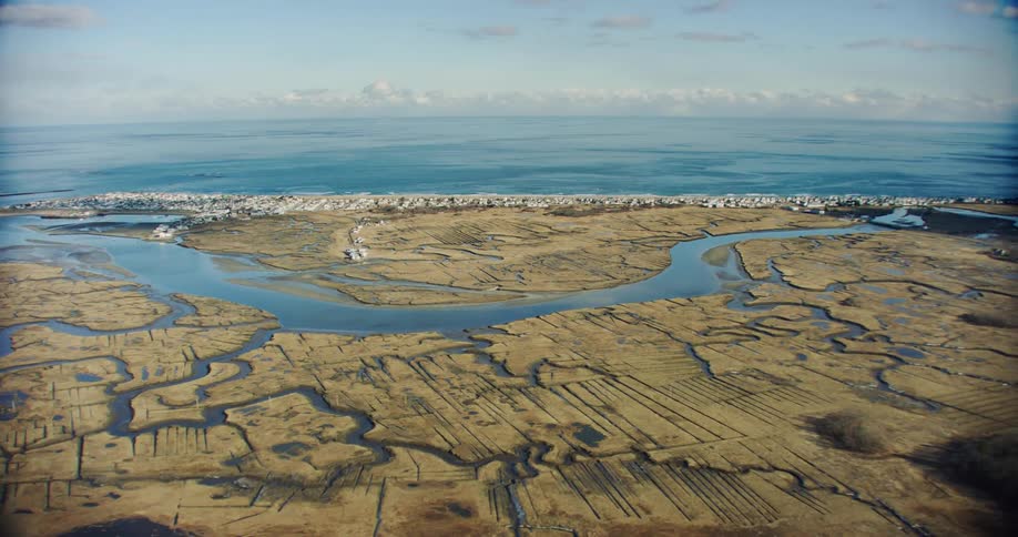 Aerial view of the coastline on cape cod
