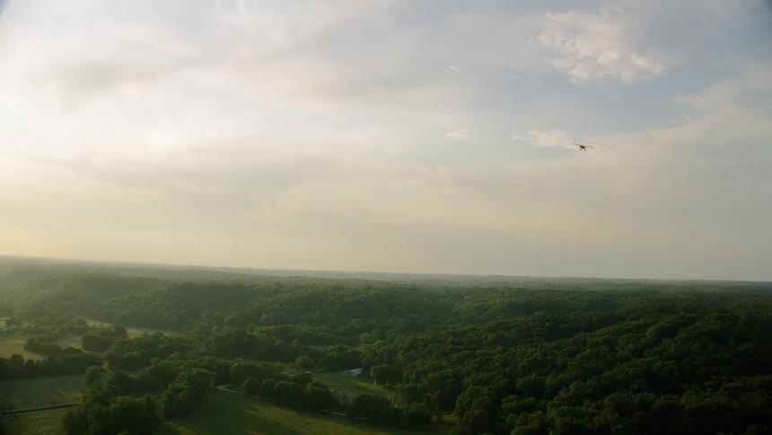 An aerial clip of the forest and a plane flying above it