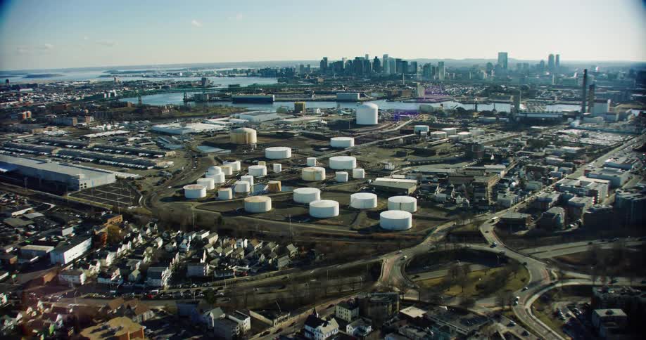 A factory is before the city